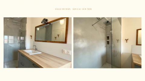 Rénovation d'une salle de bain en béton ciré à Soulac-sur-Mer