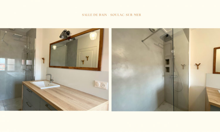 Rénovation d'une salle de bain en béton ciré à Soulac-sur-Mer