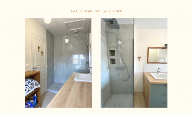 Rénovation d'une salle de bain en béton ciré à Soulac-sur-Mer
